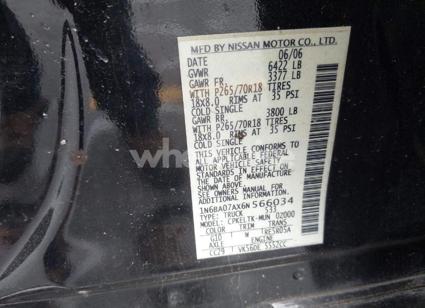 Photo 9 of 2006 Nissan Titan SE (VIN 1N6BA07AX6N566034)