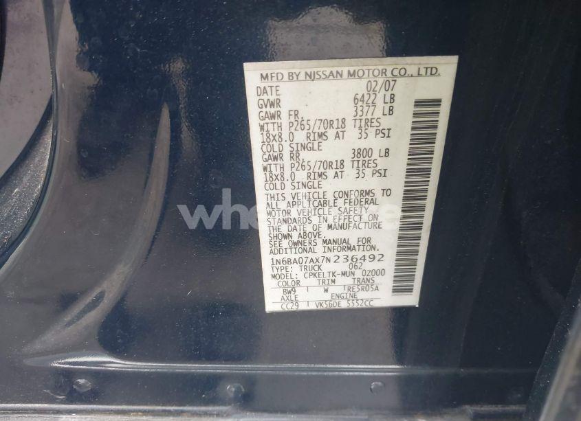 Photo 9 of 2007 Nissan Titan SE (VIN 1N6BA07AX7N236492)