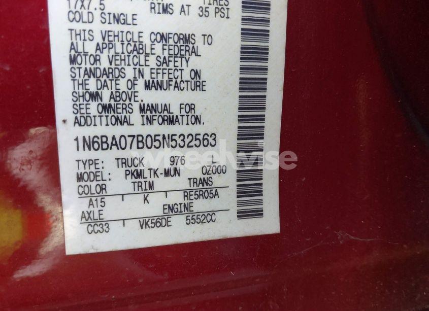 Photo 9 of 2005 Nissan Titan SE (VIN 1N6BA07B05N532563)