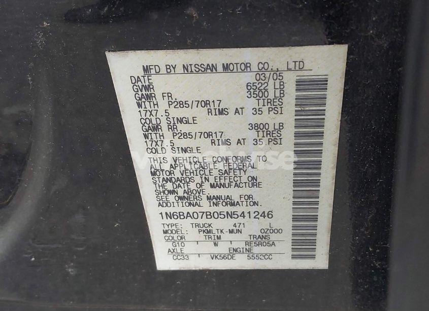 Photo 9 of 2005 Nissan Titan SE (VIN 1N6BA07B05N541246)