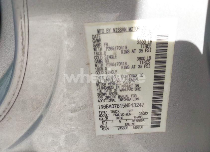 Photo 9 of 2005 Nissan Titan LE (VIN 1N6BA07B15N543247)