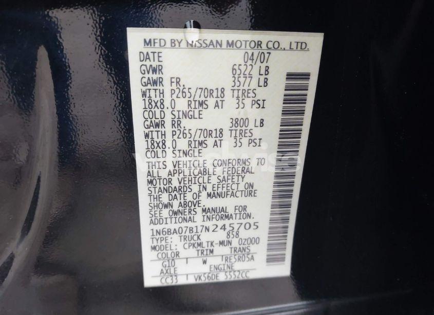 Photo 9 of 2007 Nissan Titan SE (VIN 1N6BA07B17N245705)