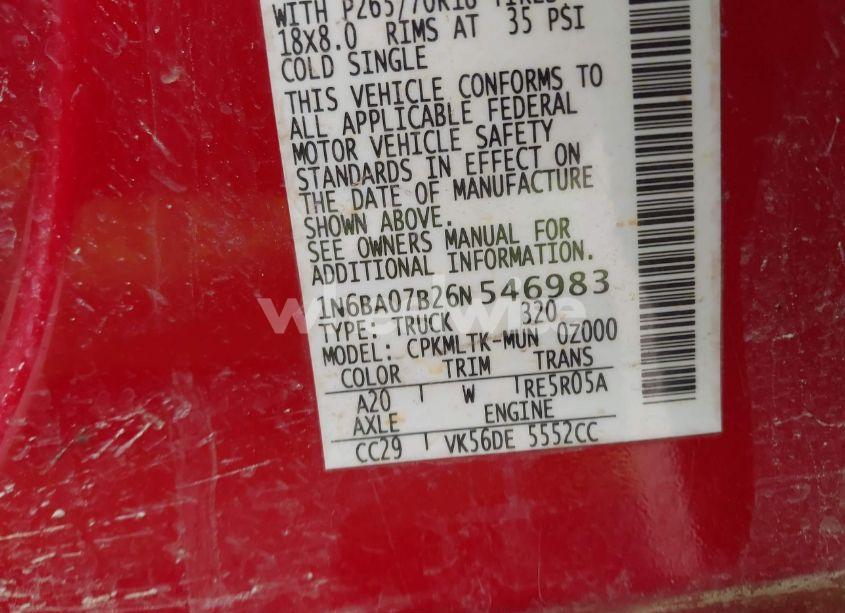 Photo 9 of 2006 Nissan Titan SE (VIN 1N6BA07B26N546983)