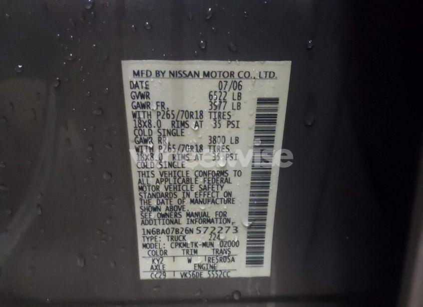 Photo 9 of 2006 Nissan Titan SE (VIN 1N6BA07B26N572273)