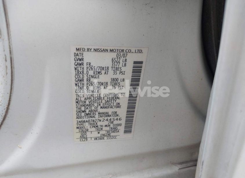 Photo 9 of 2007 Nissan Titan SE (VIN 1N6BA07B27N244546)