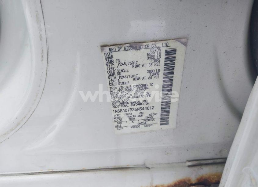 Photo 9 of 2005 Nissan Titan XE (VIN 1N6BA07B35N544612)