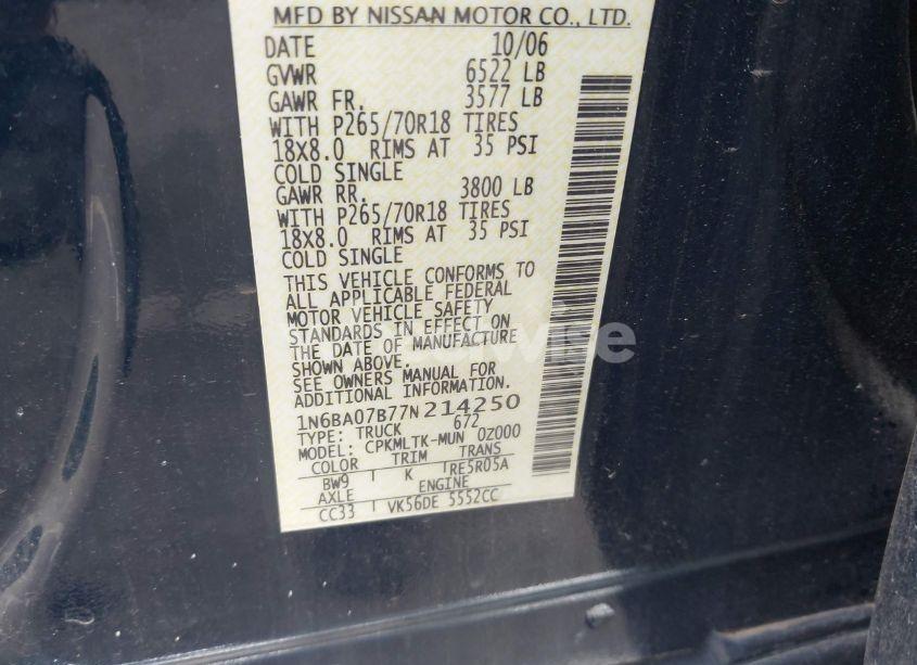 Photo 9 of 2007 Nissan Titan SE (VIN 1N6BA07B77N214250)