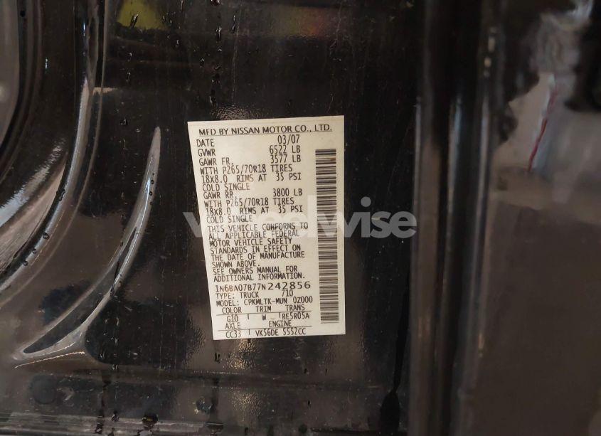 Photo 9 of 2007 Nissan Titan SE (VIN 1N6BA07B77N242856)