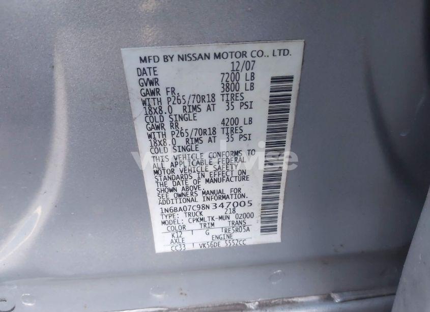 Photo 9 of 2008 Nissan Titan PRO-4X/XE (VIN 1N6BA07C98N347005)
