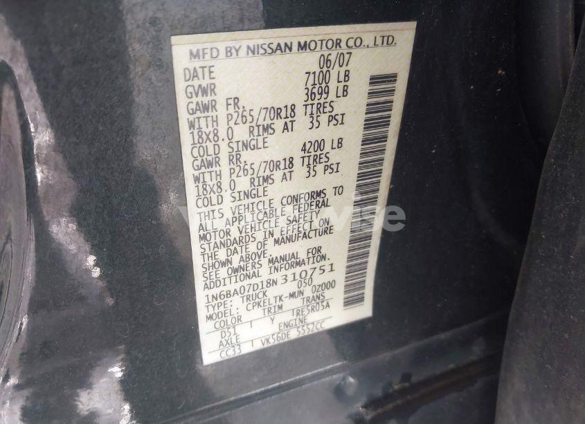 Photo 9 of 2008 Nissan Titan SE (VIN 1N6BA07D18N310751)