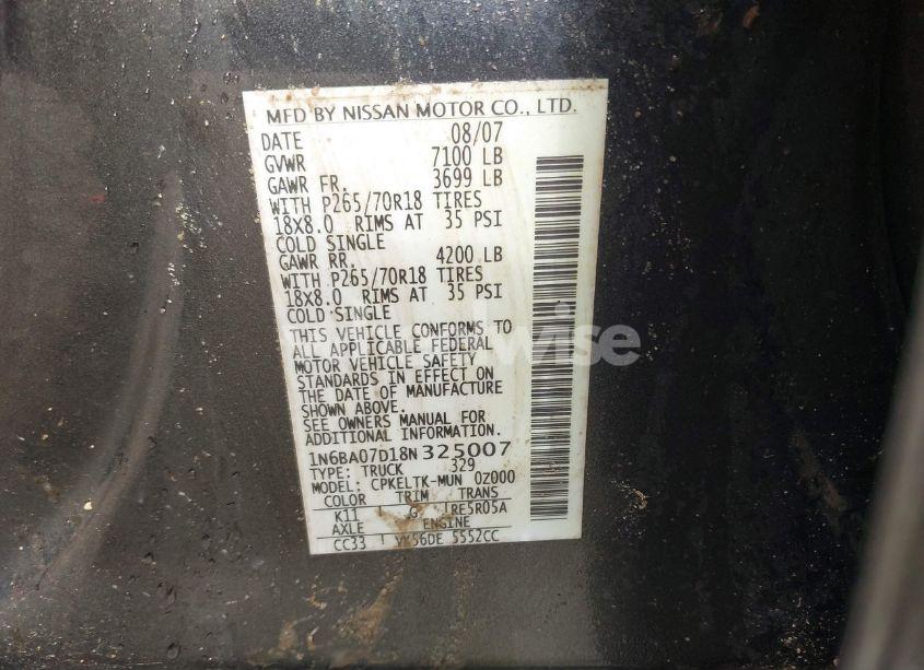 Photo 9 of 2008 Nissan Titan SE (VIN 1N6BA07D18N325007)