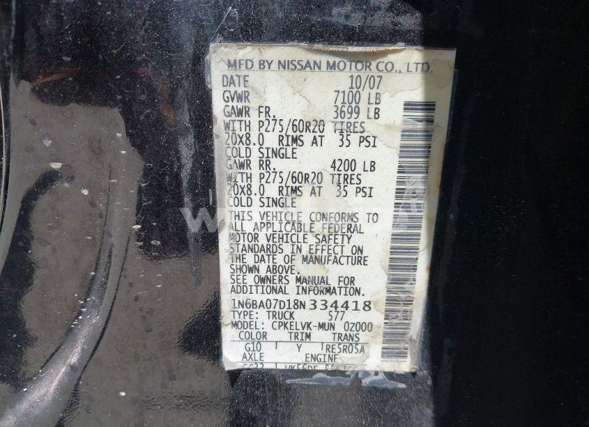 Photo 9 of 2008 Nissan Titan LE (VIN 1N6BA07D18N334418)