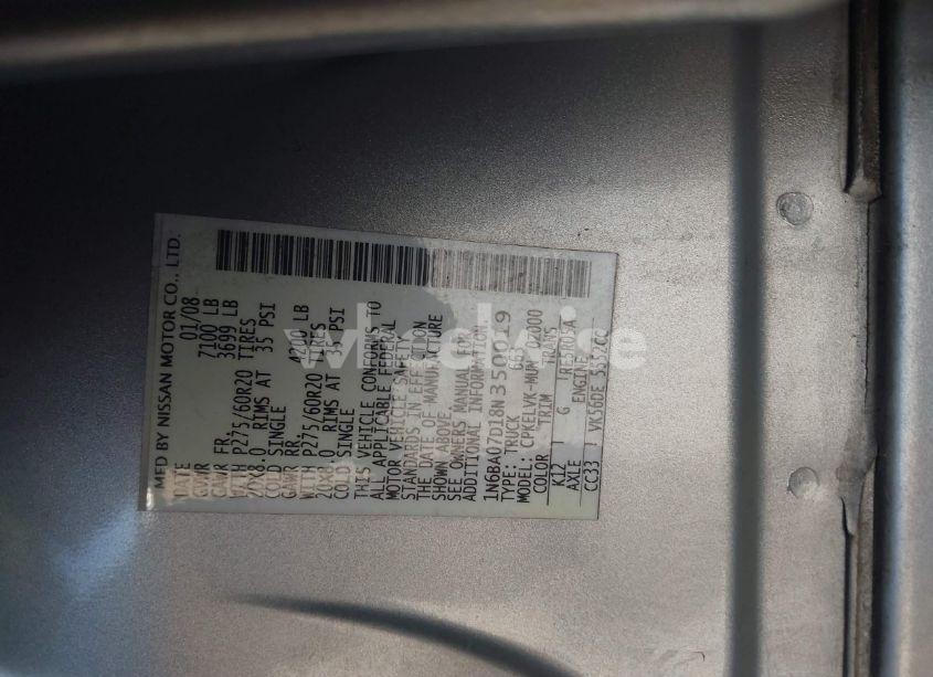 Photo 9 of 2008 Nissan Titan LE/SE (VIN 1N6BA07D18N350019)