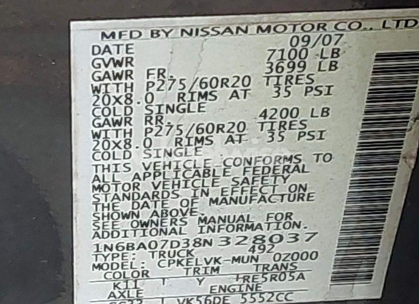 Photo 9 of 2008 Nissan Titan LE (VIN 1N6BA07D38N328037)