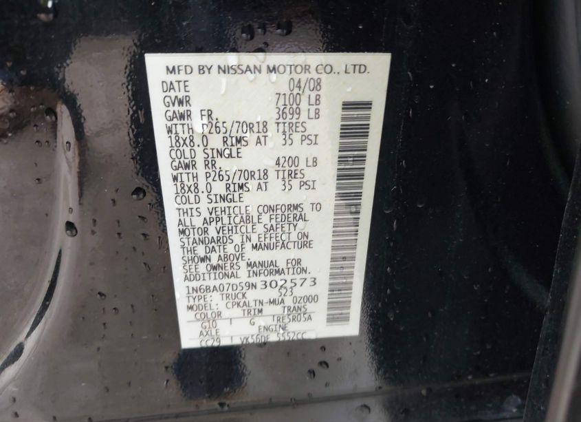 Photo 9 of 2009 Nissan Titan SE (VIN 1N6BA07D59N302573)