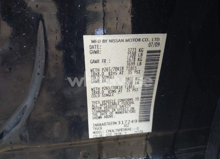 Photo 9 of 2009 Nissan Titan SE (VIN 1N6BA07D59N317249)