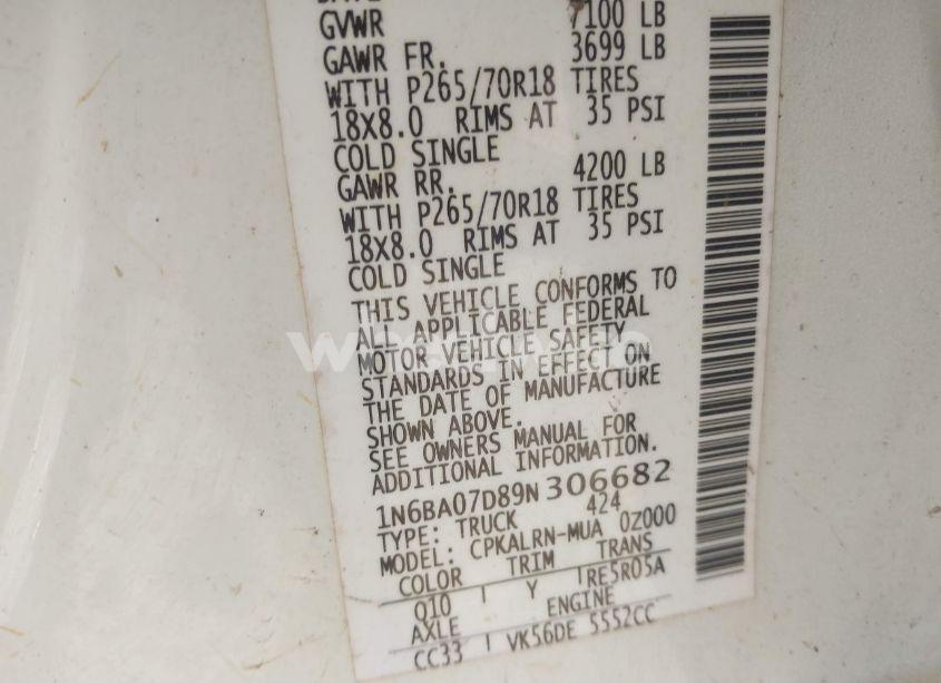 Photo 9 of 2009 Nissan Titan XE (VIN 1N6BA07D89N306682)