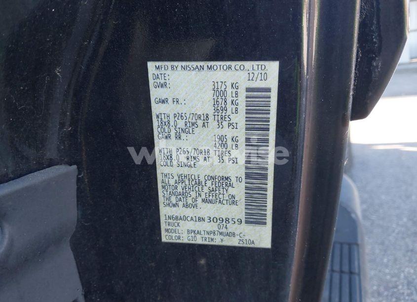 Photo 9 of 2011 Nissan Titan SV (VIN 1N6BA0CA1BN309859)