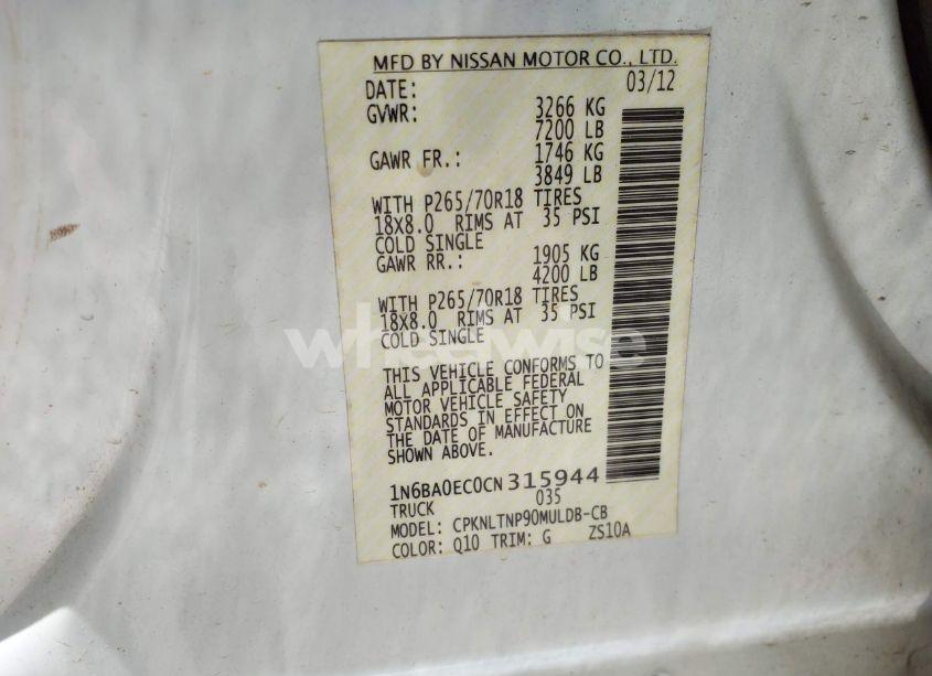 Photo 9 of 2012 Nissan Titan SV (VIN 1N6BA0EC0CN315944)