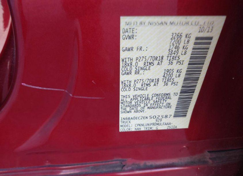 Photo 9 of 2014 Nissan Titan PRO-4X (VIN 1N6BA0EC2EN502587)