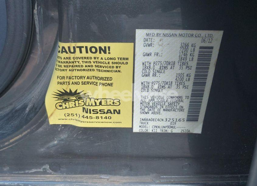 Photo 9 of 2012 Nissan Titan PRO-4X (VIN 1N6BA0EC4CN325165)