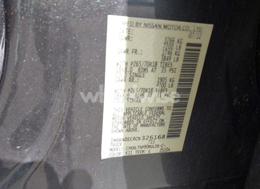 Photo 9 of 2012 Nissan Titan SV (VIN 1N6BA0EC4CN326168)