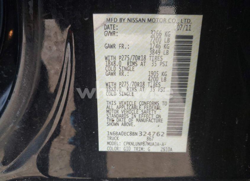 Photo 9 of 2011 Nissan Titan PRO-4X (VIN 1N6BA0EC8BN324762)