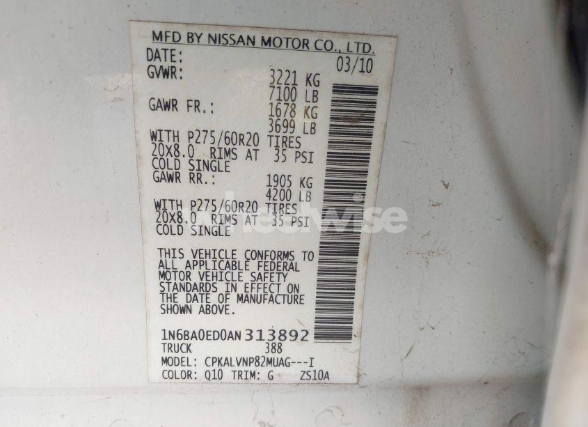 Photo 9 of 2010 Nissan Titan LE (VIN 1N6BA0ED0AN313892)