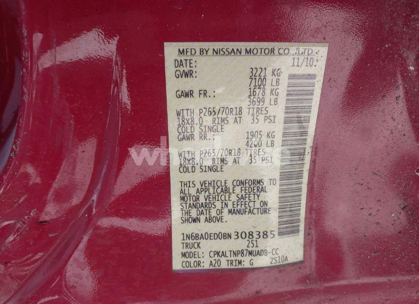 Photo 9 of 2011 Nissan Titan SV (VIN 1N6BA0ED0BN308385)