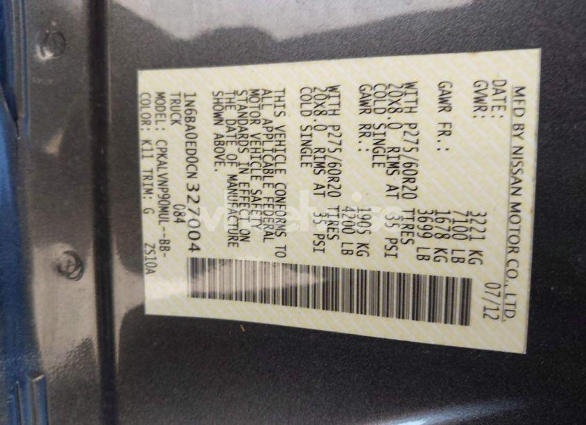 Photo 9 of 2012 Nissan Titan SL (VIN 1N6BA0ED0CN327004)