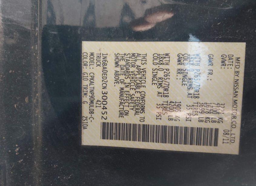 Photo 9 of 2012 Nissan Titan SV (VIN 1N6BA0ED2CN300452)