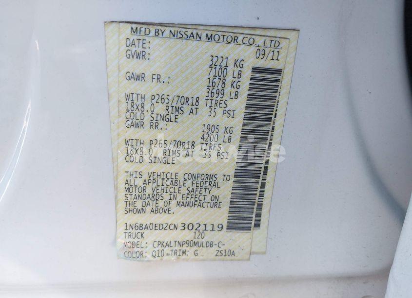 Photo 9 of 2012 Nissan Titan SV (VIN 1N6BA0ED2CN302119)
