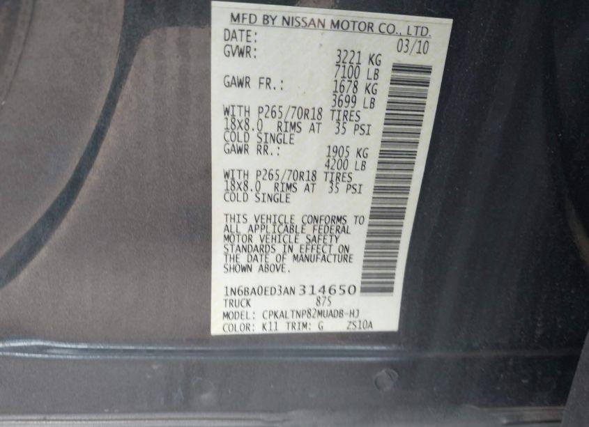 Photo 9 of 2010 Nissan Titan SE (VIN 1N6BA0ED3AN314650)