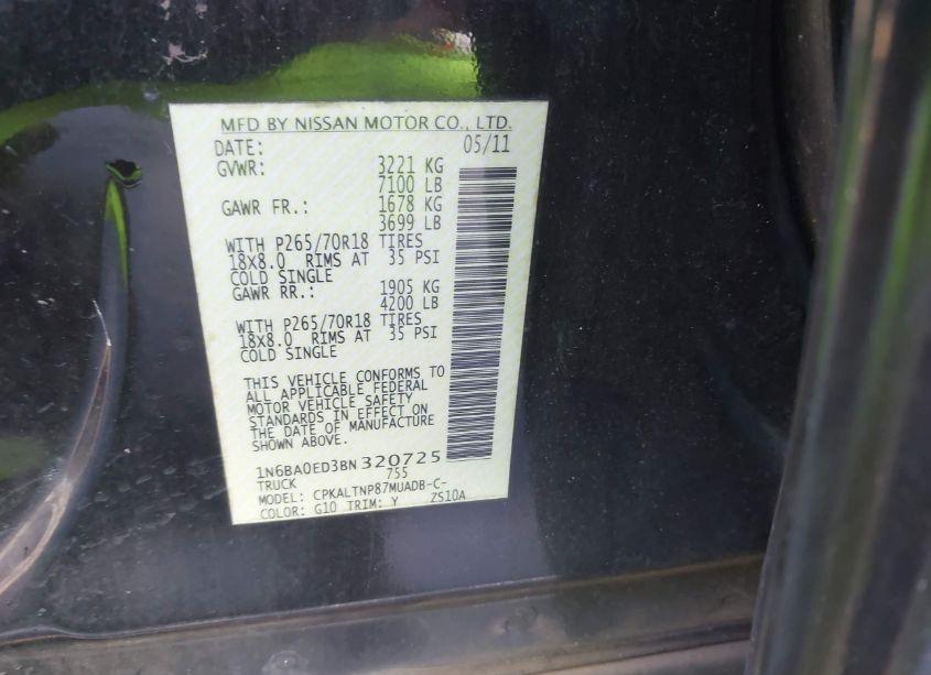 Photo 9 of 2011 Nissan Titan SV (VIN 1N6BA0ED3BN320725)