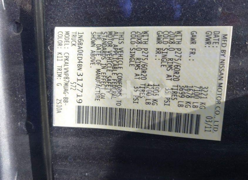 Photo 9 of 2011 Nissan Titan SL (VIN 1N6BA0ED4BN317719)