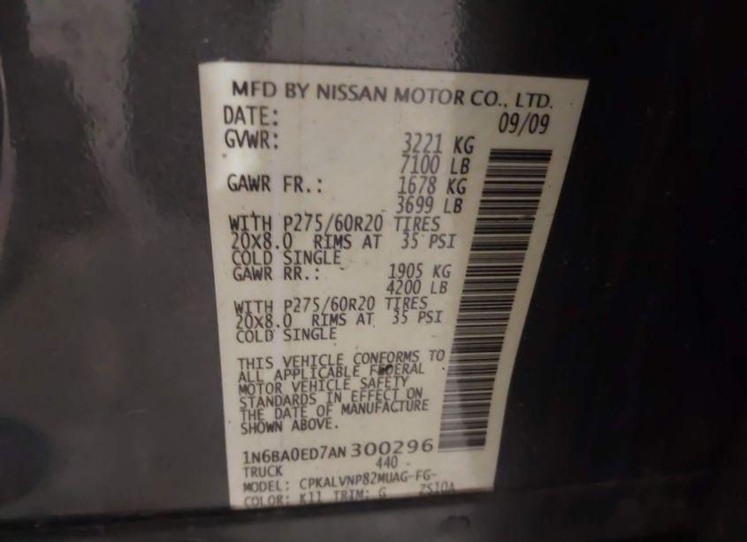 Photo 9 of 2010 Nissan Titan LE (VIN 1N6BA0ED7AN300296)