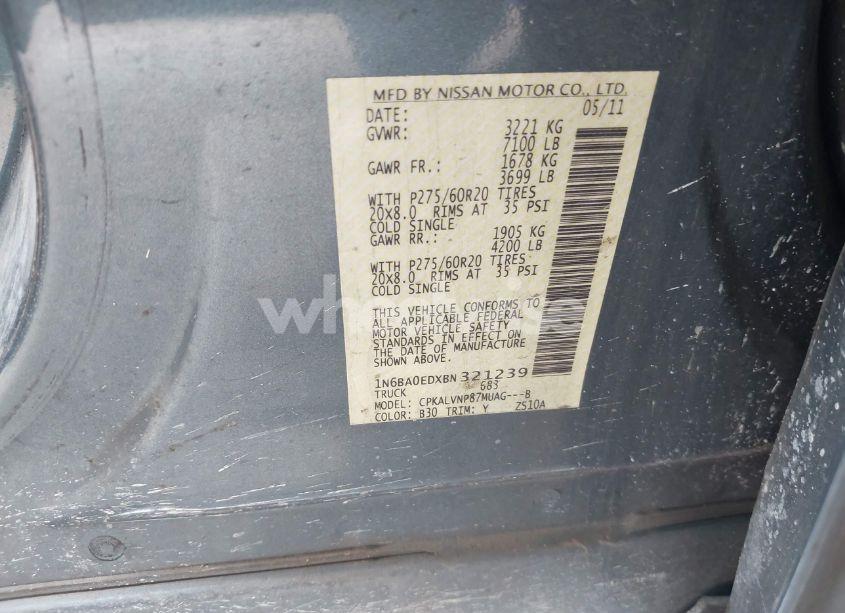 Photo 9 of 2011 Nissan Titan SL (VIN 1N6BA0EDXBN321239)