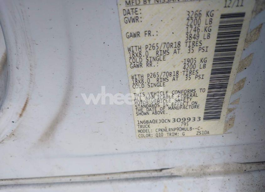 Photo 9 of 2012 Nissan Titan S (VIN 1N6BA0EJ0CN309933)