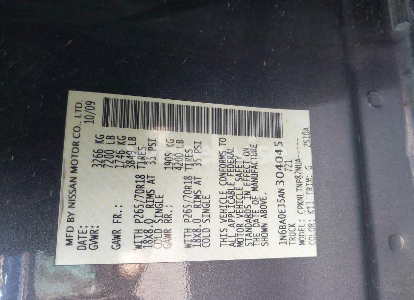 Photo 9 of 2010 Nissan Titan SE (VIN 1N6BA0EJ5AN304045)