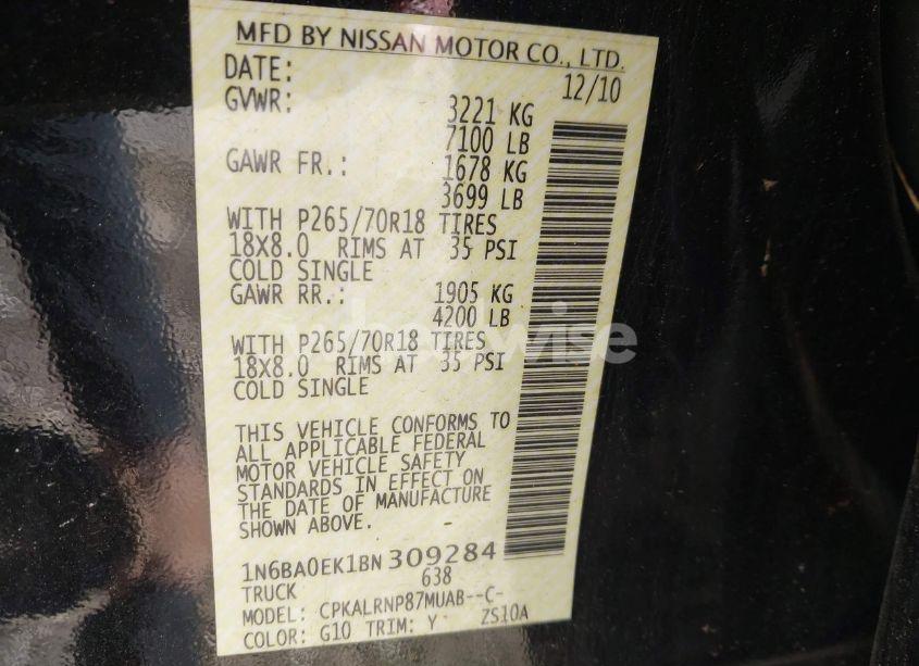 Photo 9 of 2011 Nissan Titan S (VIN 1N6BA0EK1BN309284)