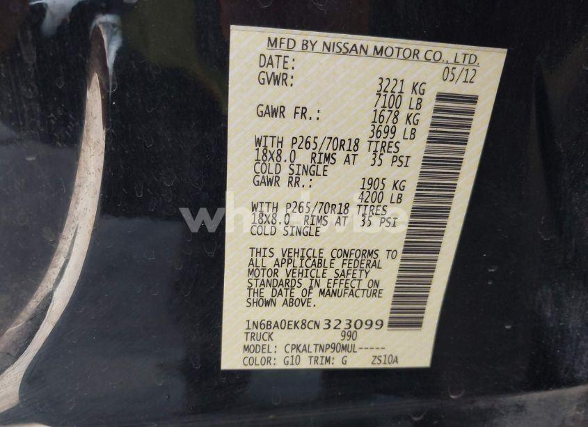 Photo 9 of 2012 Nissan Titan SV (VIN 1N6BA0EK8CN323099)