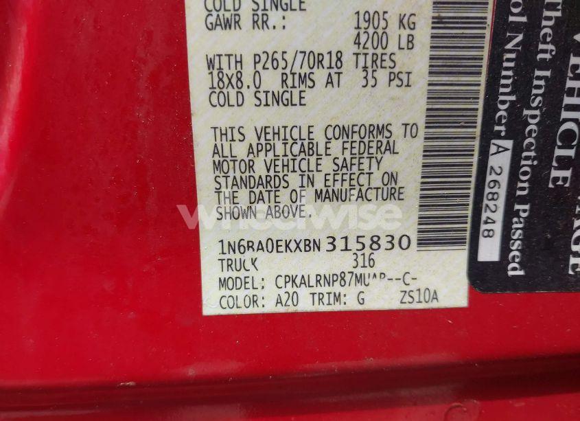 Photo 9 of 2011 Nissan Titan S (VIN 1N6BA0EKXBN315830)