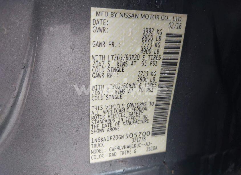 Photo 9 of 2016 Nissan Titan XD SL DIESEL (VIN 1N6BA1F20GN505700)