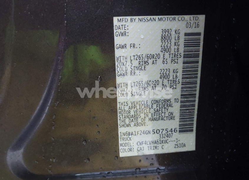 Photo 9 of 2016 Nissan Titan XD SL DIESEL (VIN 1N6BA1F24GN507546)