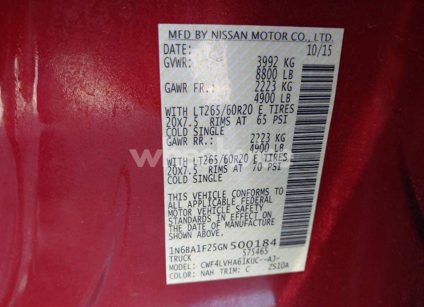 Photo 9 of 2016 Nissan Titan XD PLATINUM RESERVE DIESEL/S DIESEL/SL DIESEL/SV DIESEL (VIN 1N6BA1F25GN500184)