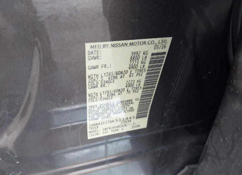 Photo 9 of 2016 Nissan Titan XD SL DIESEL (VIN 1N6BA1F27GN511445)