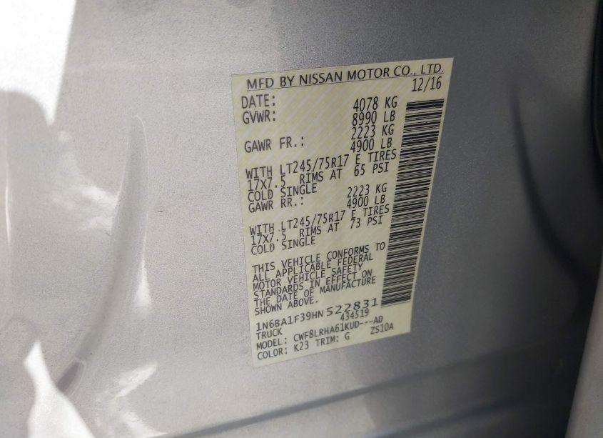 Photo 9 of 2017 Nissan Titan XD S DIESEL (VIN 1N6BA1F39HN522831)