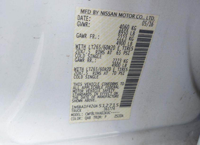 Photo 9 of 2016 Nissan Titan XD PLATINUM RESERVE DIESEL (VIN 1N6BA1F42GN512715)