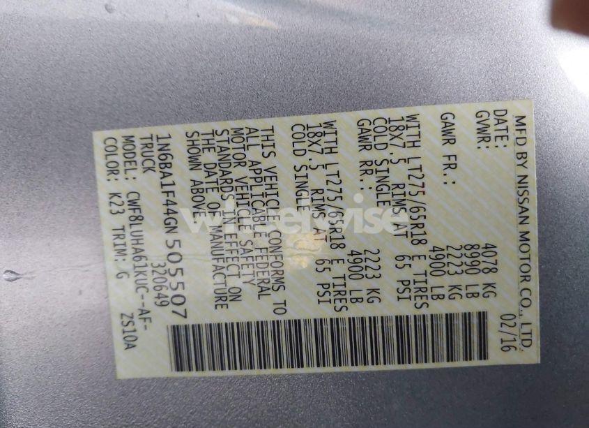 Photo 9 of 2016 Nissan Titan XD PRO-4X DIESEL (VIN 1N6BA1F44GN505507)