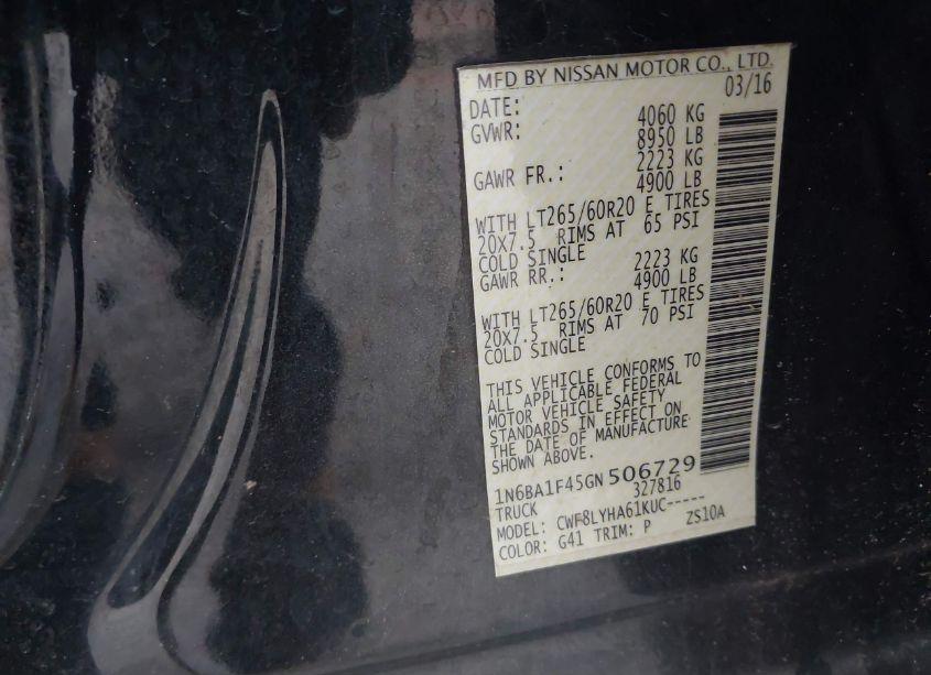 Photo 9 of 2016 Nissan Titan XD PLATINUM RESERVE DIESEL (VIN 1N6BA1F45GN506729)